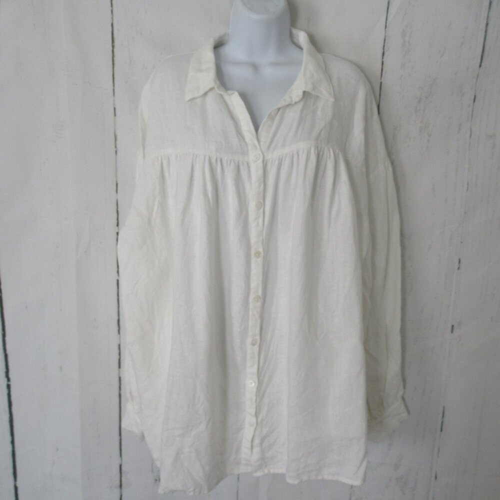 The Fated Top 10 L XL Off White Linen Oversized Flowy Lagenlook Minimalist
